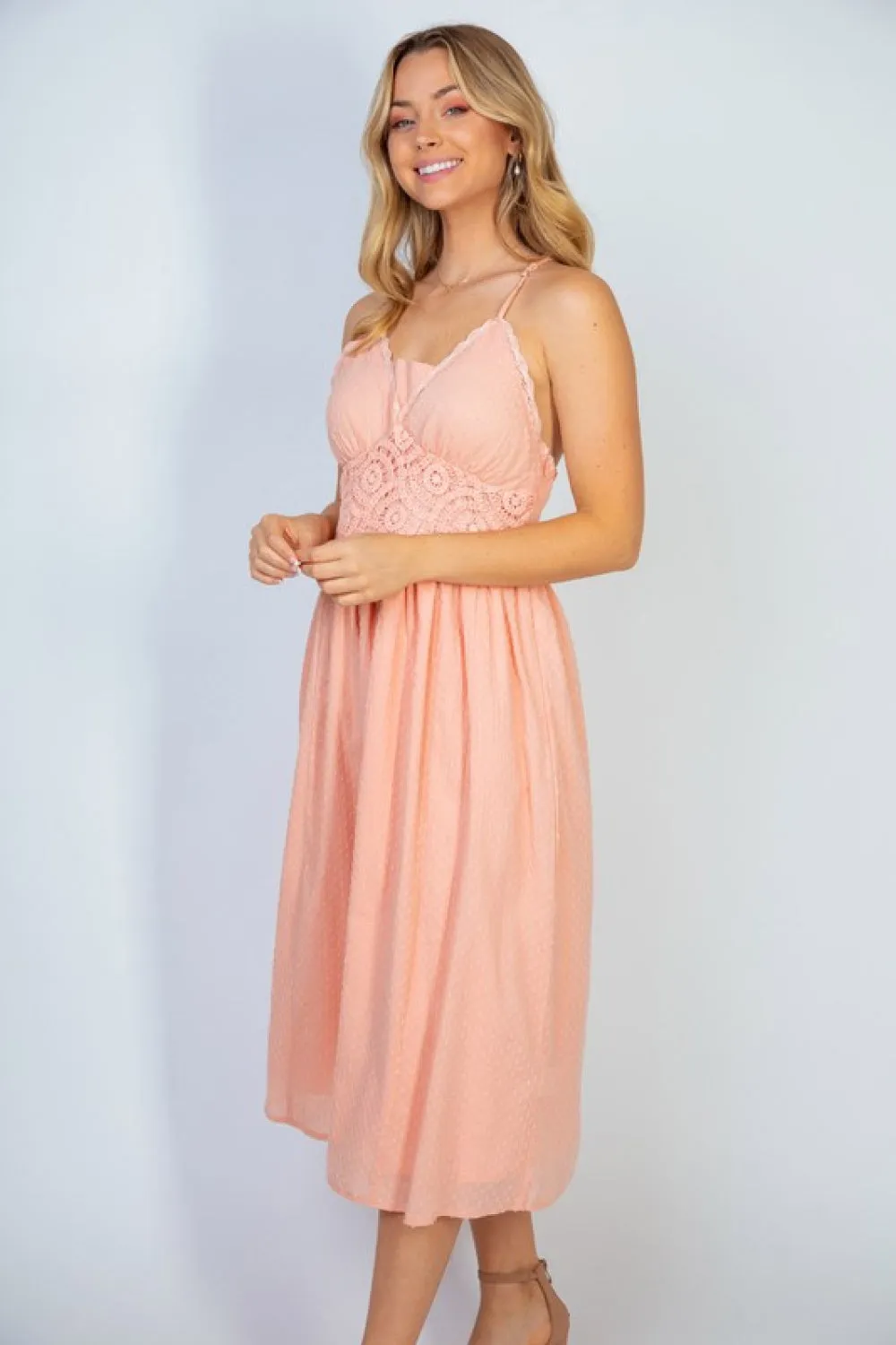 White Birch Angelic Vibes Full Size Sleeveless Midi Dress in Peach