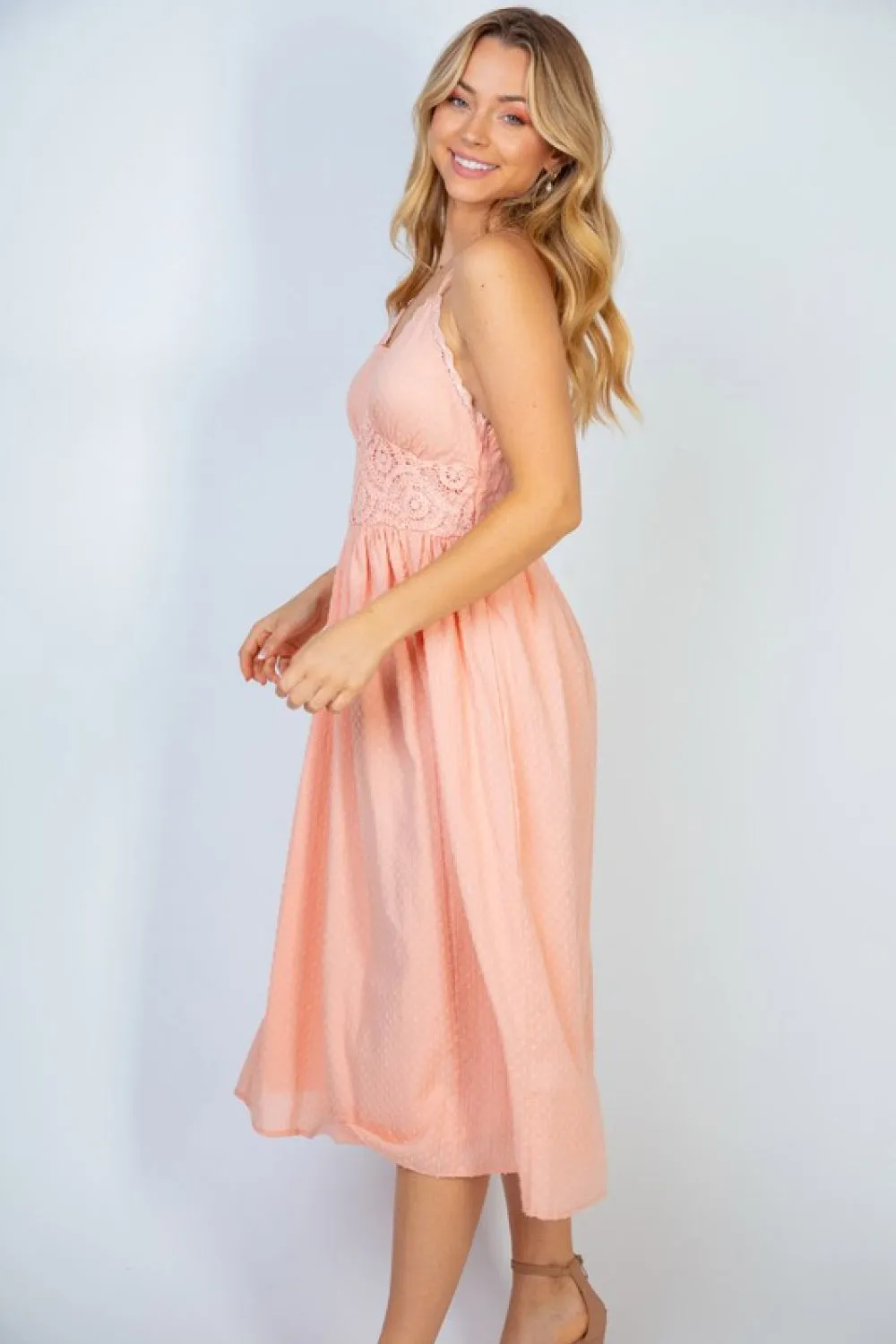 White Birch Angelic Vibes Full Size Sleeveless Midi Dress in Peach