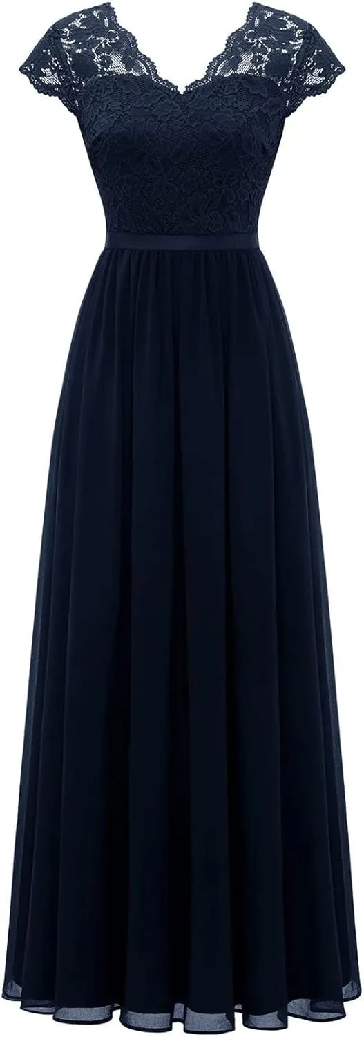 Women's Boho Lace Chiffon Bridesmaid Dresses for Wedding,2025 Elegant Long V Neck Formal Gowns Wedding Guest Dresses