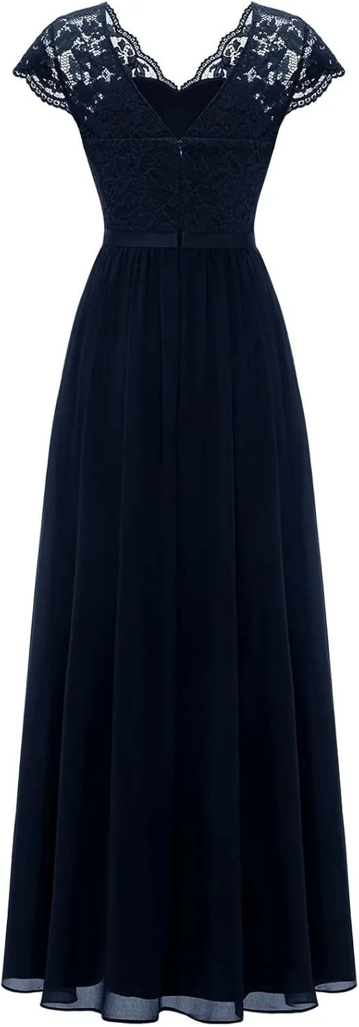 Women's Boho Lace Chiffon Bridesmaid Dresses for Wedding,2025 Elegant Long V Neck Formal Gowns Wedding Guest Dresses