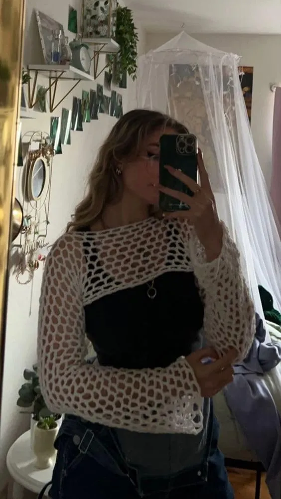 Womens Crochet Shrug Y2K Hollow Out Bolero Shrug See Through Cropped Knit Sweater Top