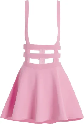Women's Elastic Waist Pleated Short Braces Skirt Mini Suspender Skirt