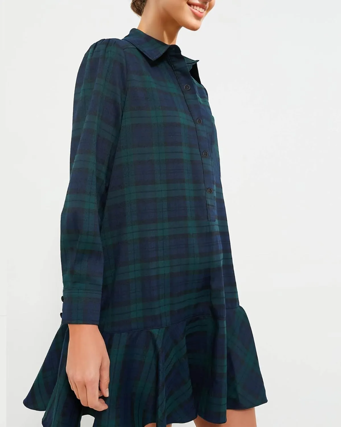 Women's Plaid Tunic Dress V Neck Button Down Collar Mini Dress Flowy Swing Shift Christmas Dress