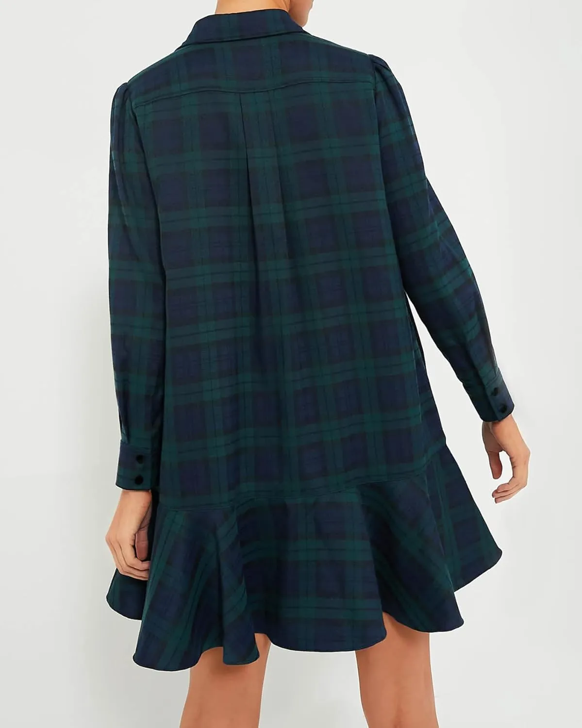 Women's Plaid Tunic Dress V Neck Button Down Collar Mini Dress Flowy Swing Shift Christmas Dress