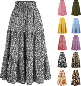 Women's Skirts Women's Summer Comfy Tiered Elastic High Waisted Skirts Casual Floral Print A Line Skirt