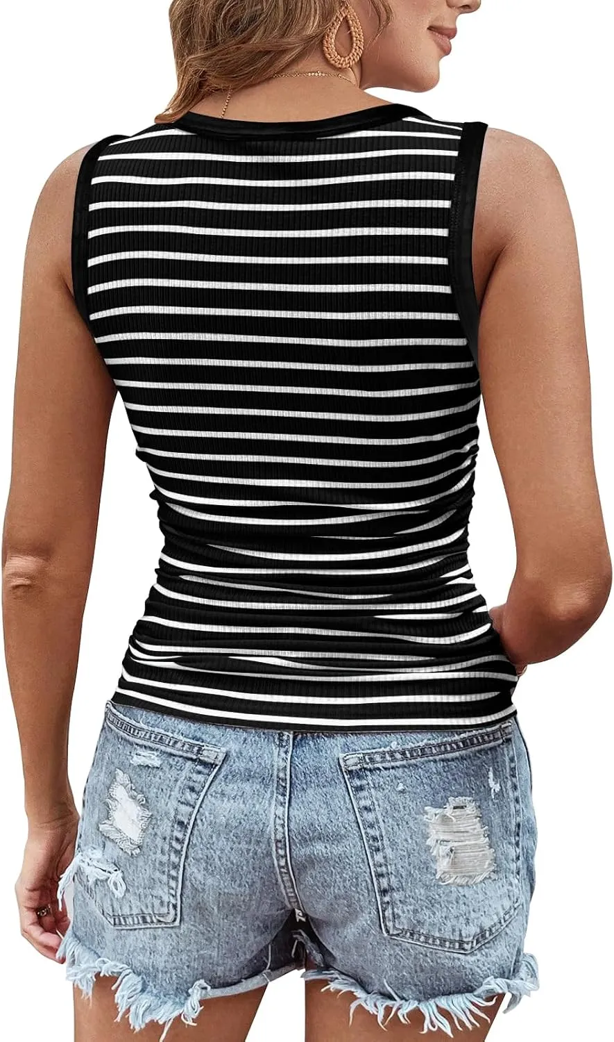 Womens Sleeveless Ribbed Tank Tops 2025 Summer Round Neck Slim Fit Top Casual T Shirts Clothes