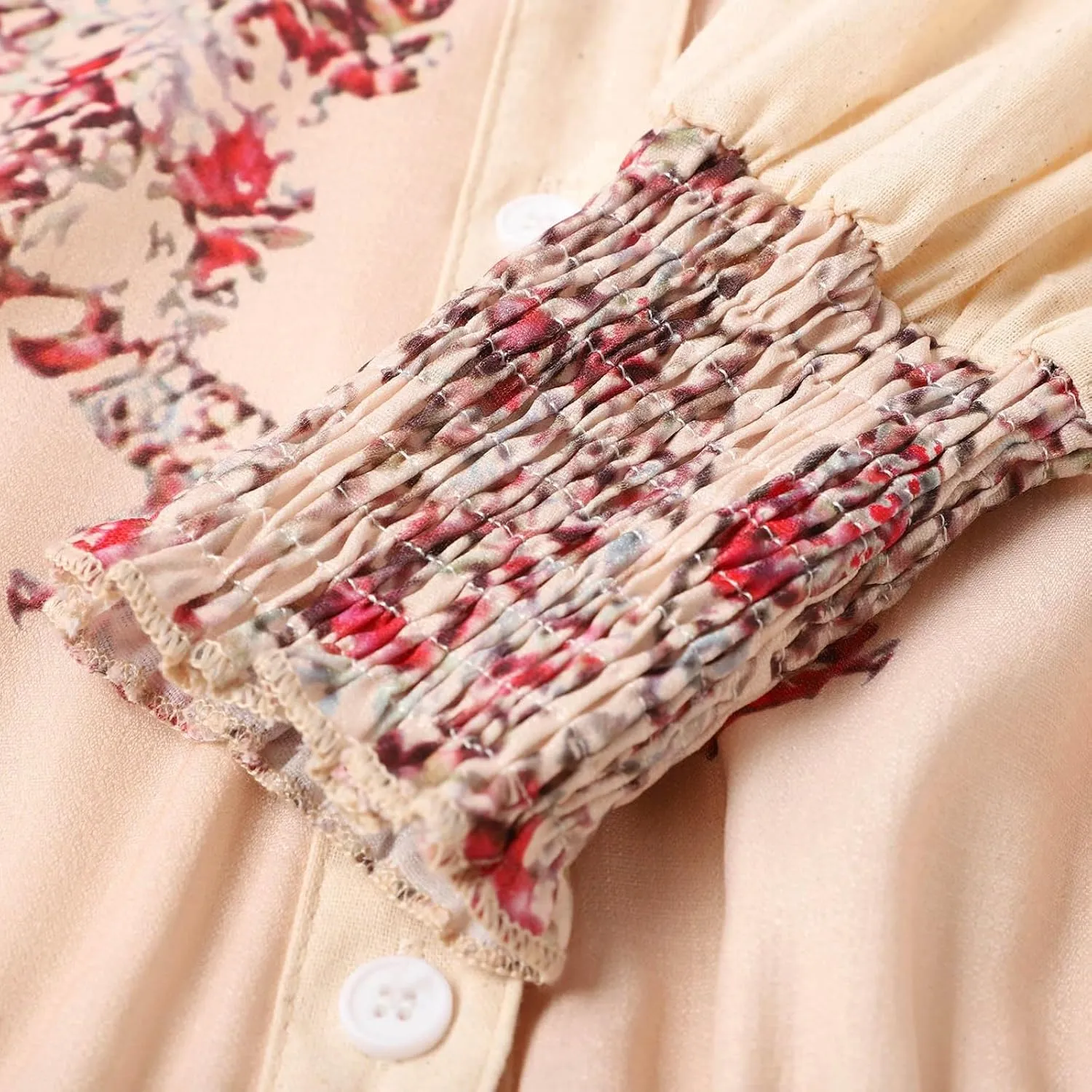 Women's Vintage Pastoral Flower Long Dress Sexy V-Neck Long Sleeve Boho Dresses Spring Summer Casual Maxi Dress