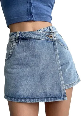 Women's Y2K Denim Ruffle Jean Skirt Aesthetic Pleated A Line Skirt Mini Skirt Flared Y2k Jean Short Skirts