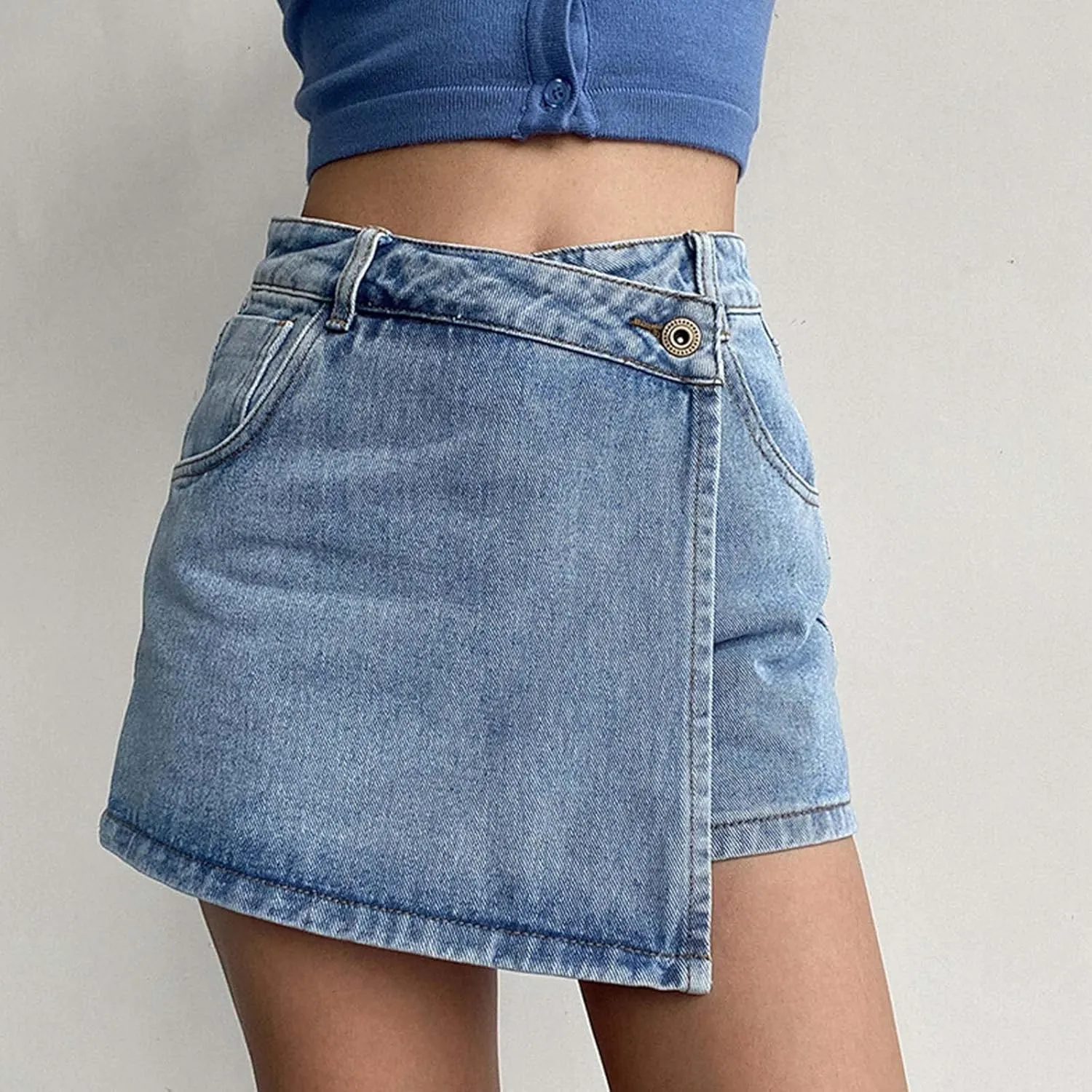 Women's Y2K Denim Ruffle Jean Skirt Aesthetic Pleated A Line Skirt Mini Skirt Flared Y2k Jean Short Skirts