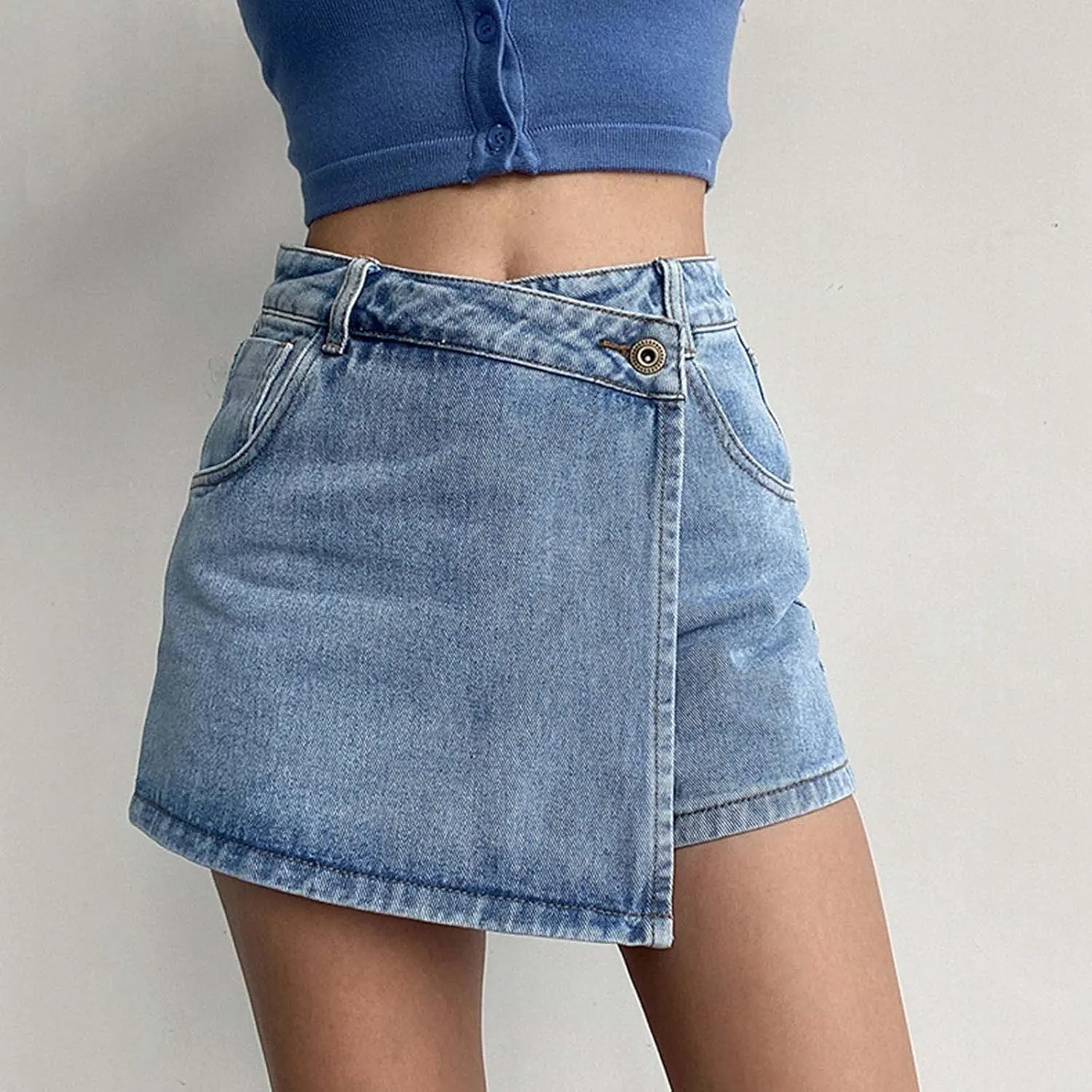 Women's Y2K Denim Ruffle Jean Skirt Aesthetic Pleated A Line Skirt Mini Skirt Flared Y2k Jean Short Skirts