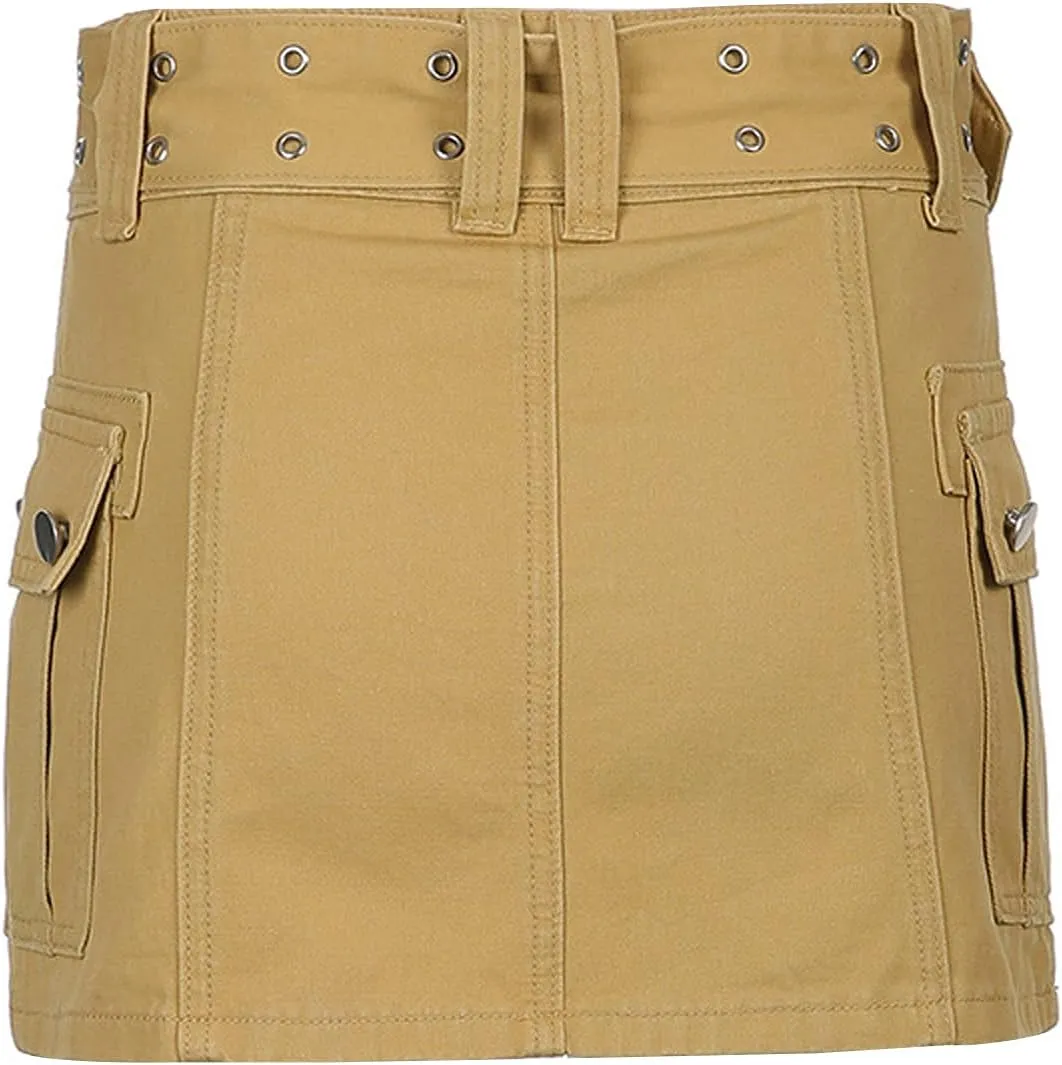 Y2k Low Rise Cargo Mini Skirt for Women Low Wiast Wrap Bodycon Jeans Denim Short Penceil Skirt with Pocket