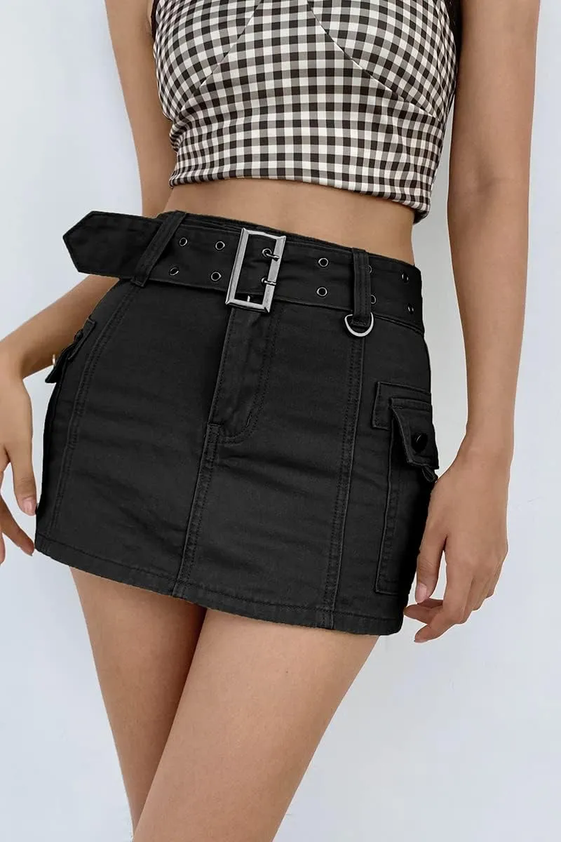 Y2k Low Rise Cargo Mini Skirt for Women Low Wiast Wrap Bodycon Jeans Denim Short Penceil Skirt with Pocket