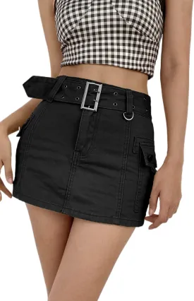 Y2k Low Rise Cargo Mini Skirt for Women Low Wiast Wrap Bodycon Jeans Denim Short Penceil Skirt with Pocket