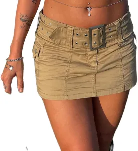 Y2k Low Rise Cargo Mini Skirt for Women Low Wiast Wrap Bodycon Jeans Denim Short Penceil Skirt with Pocket