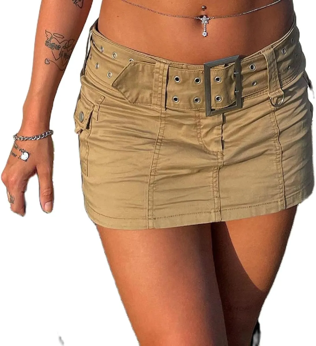 Y2k Low Rise Cargo Mini Skirt for Women Low Wiast Wrap Bodycon Jeans Denim Short Penceil Skirt with Pocket